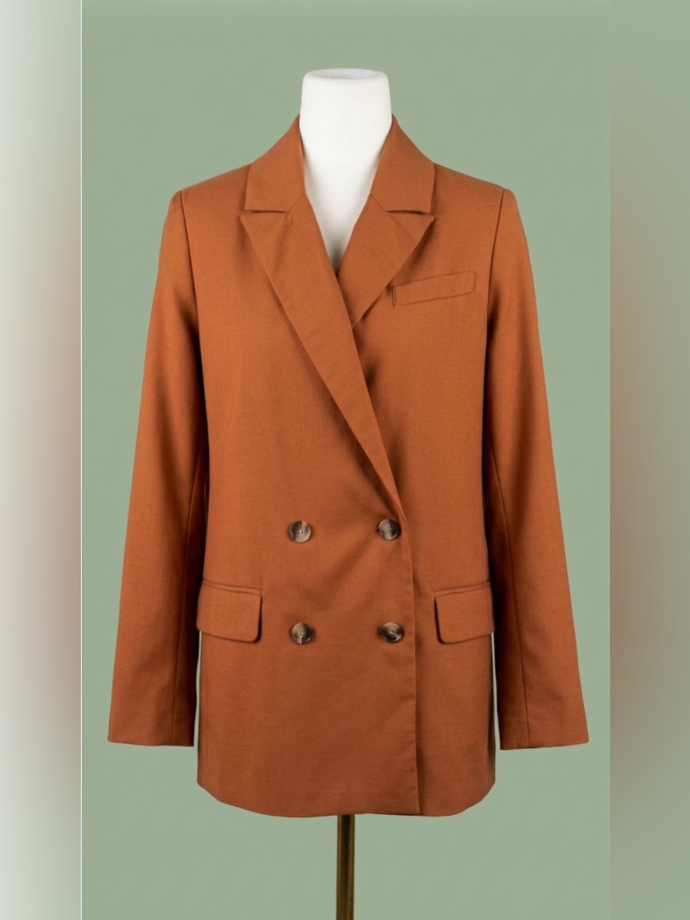Brown with Rust Tone •Double-Breasted Blazer •Classic Work Wear •Minimalist - Picture 13 of 13